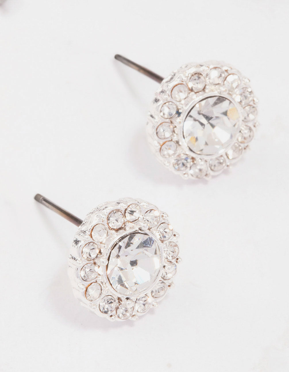 Silver Embellished Crystal Halo Stud Earrings