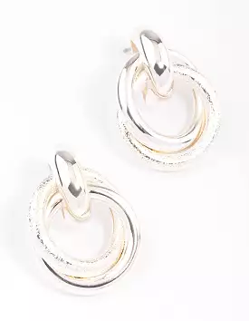 Silver Layered Textured Knotted Hoop Earrings