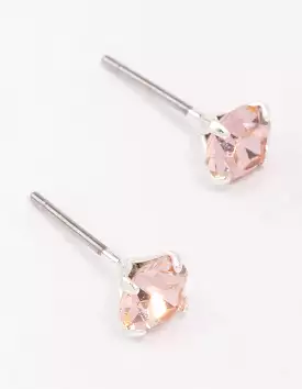 Silver Round Blush Crystal Stud Earrings