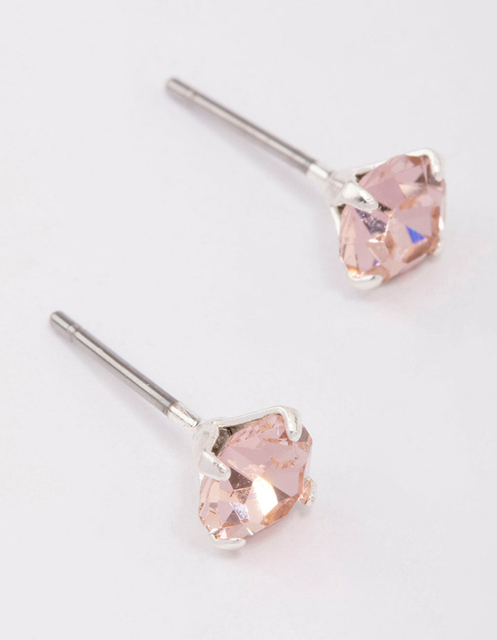 Silver Round Blush Crystal Stud Earrings