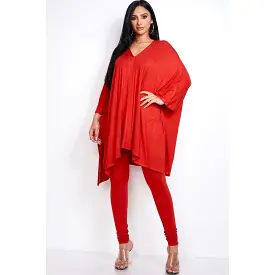 Solid Heavy Rayon Spandex Cape Top And And Leggings 2 Piece Set