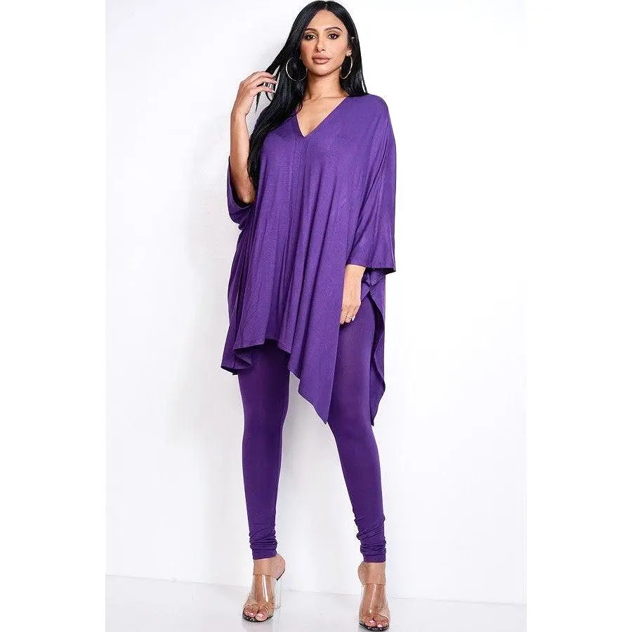 Solid Heavy Rayon Spandex Cape Top And And Leggings 2 Piece Set