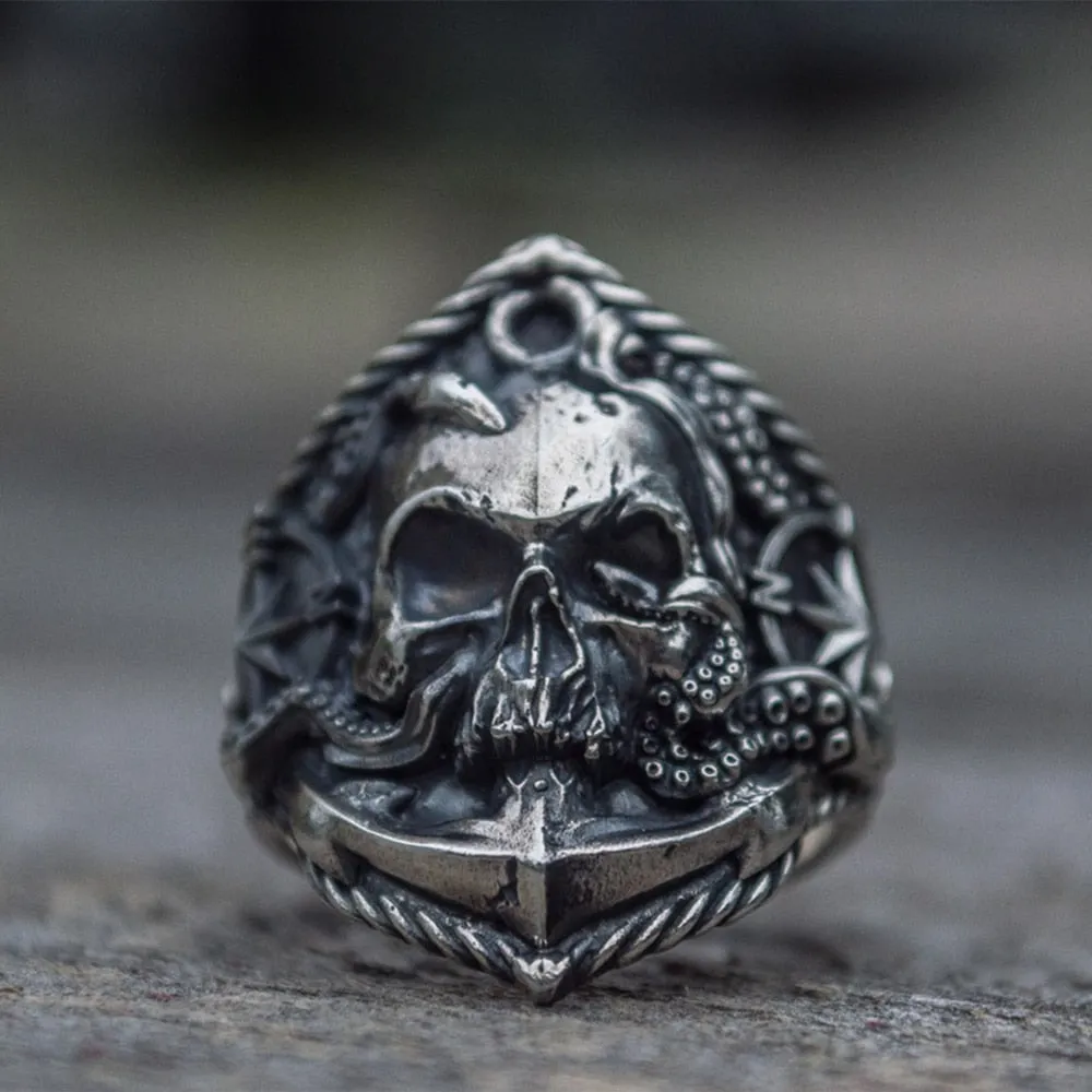 Stainless Steel Anchor Octopus Skull Biker Rings