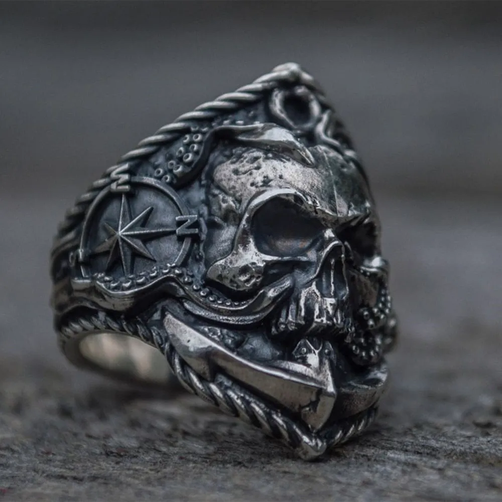 Stainless Steel Anchor Octopus Skull Biker Rings