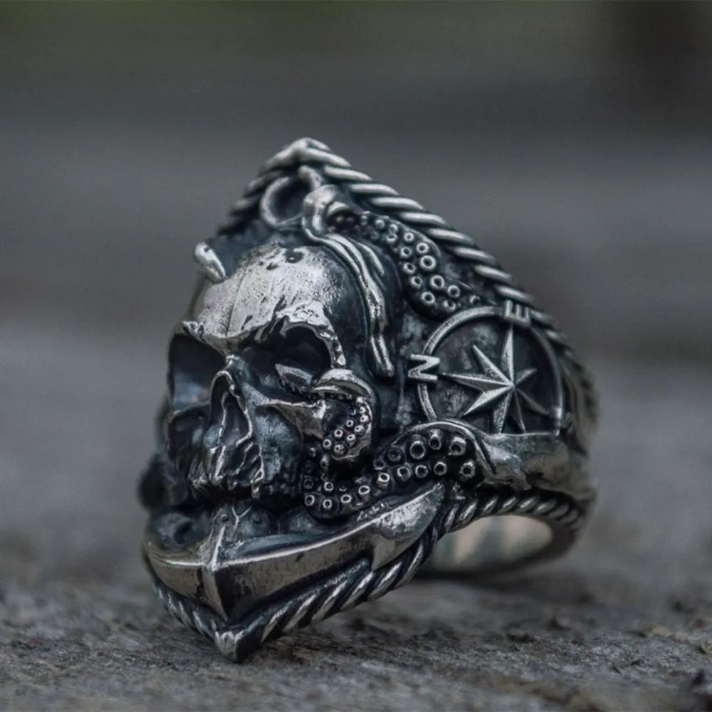 Stainless Steel Anchor Octopus Skull Biker Rings