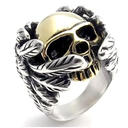 Stainless Steel Cross Feather Skull Rings