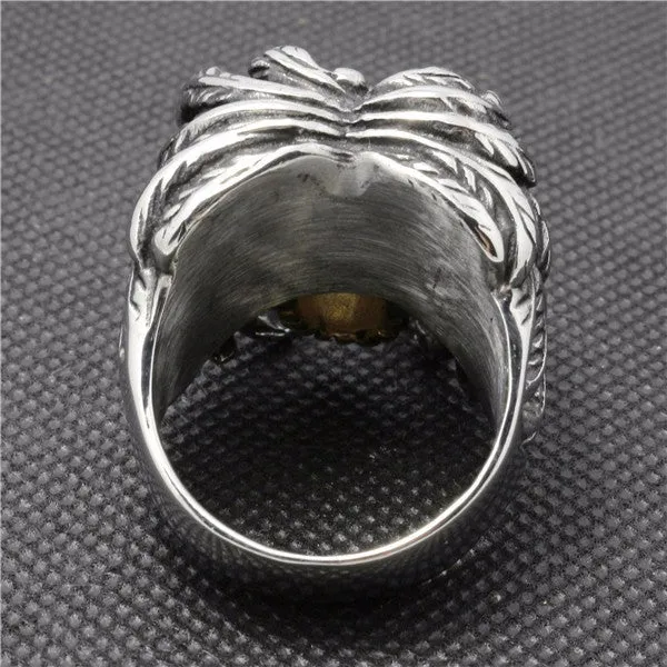 Stainless Steel Cross Feather Skull Rings