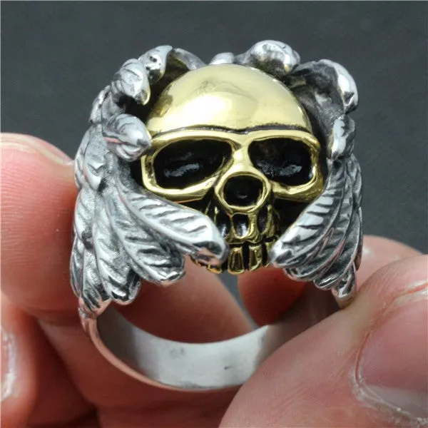 Stainless Steel Cross Feather Skull Rings