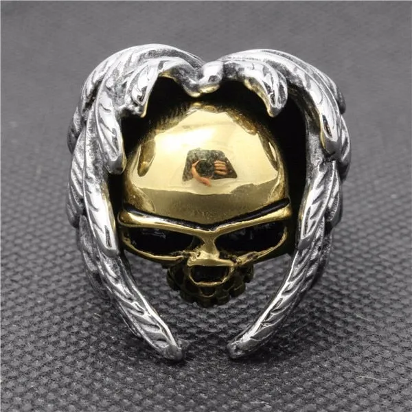 Stainless Steel Cross Feather Skull Rings