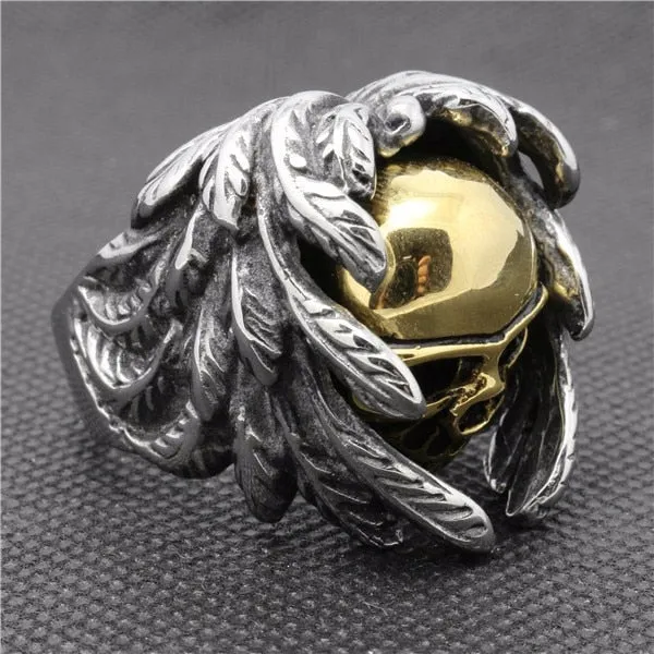 Stainless Steel Cross Feather Skull Rings