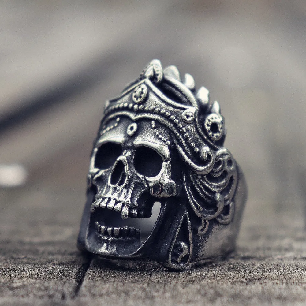 Stainless Steel Mahakali Helmet Skull Biker Rings