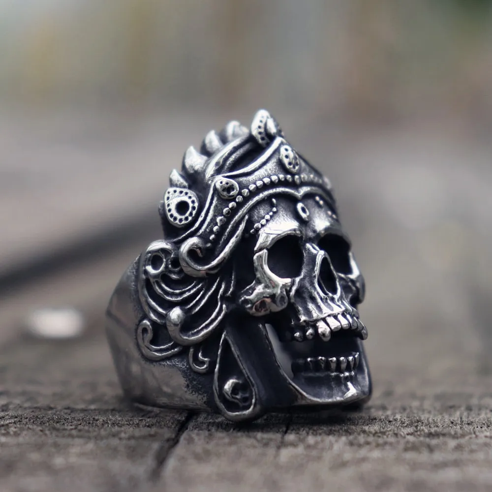 Stainless Steel Mahakali Helmet Skull Biker Rings