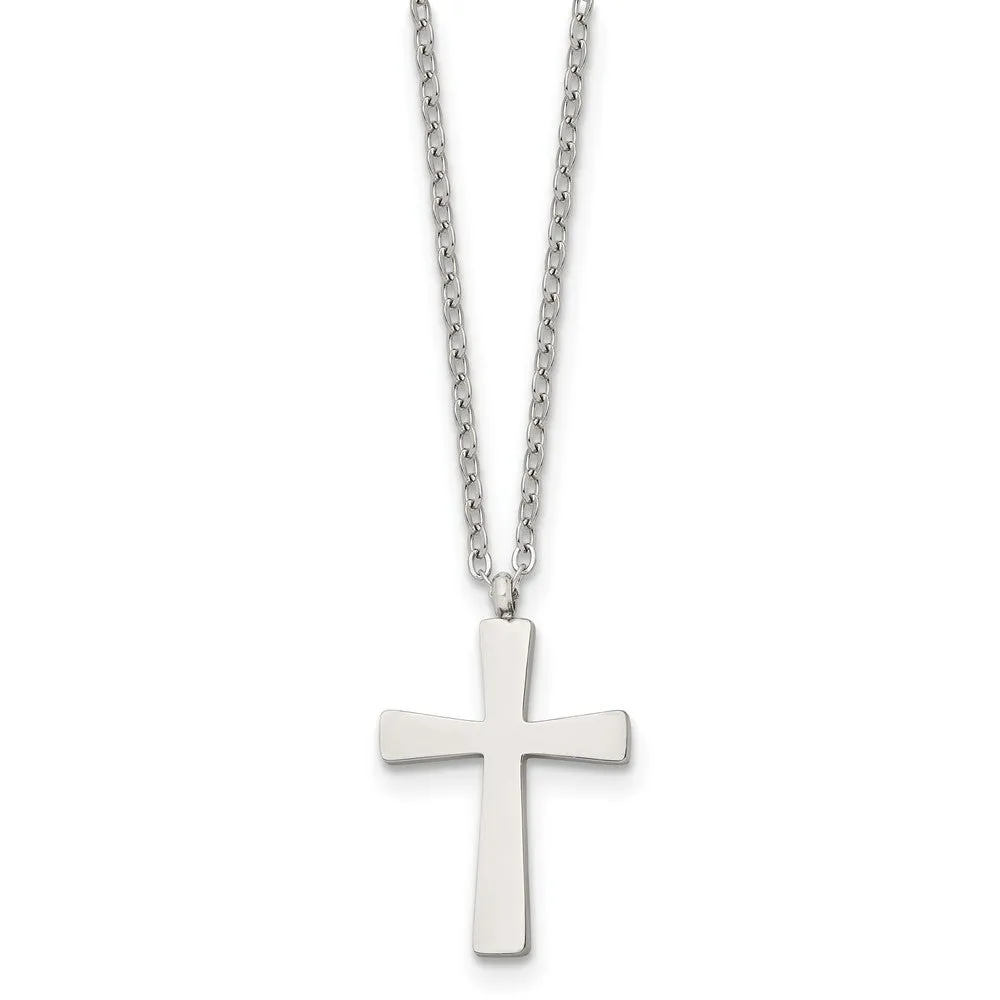 Stainless Steel Polished Small Cross Necklace, 18 Inch