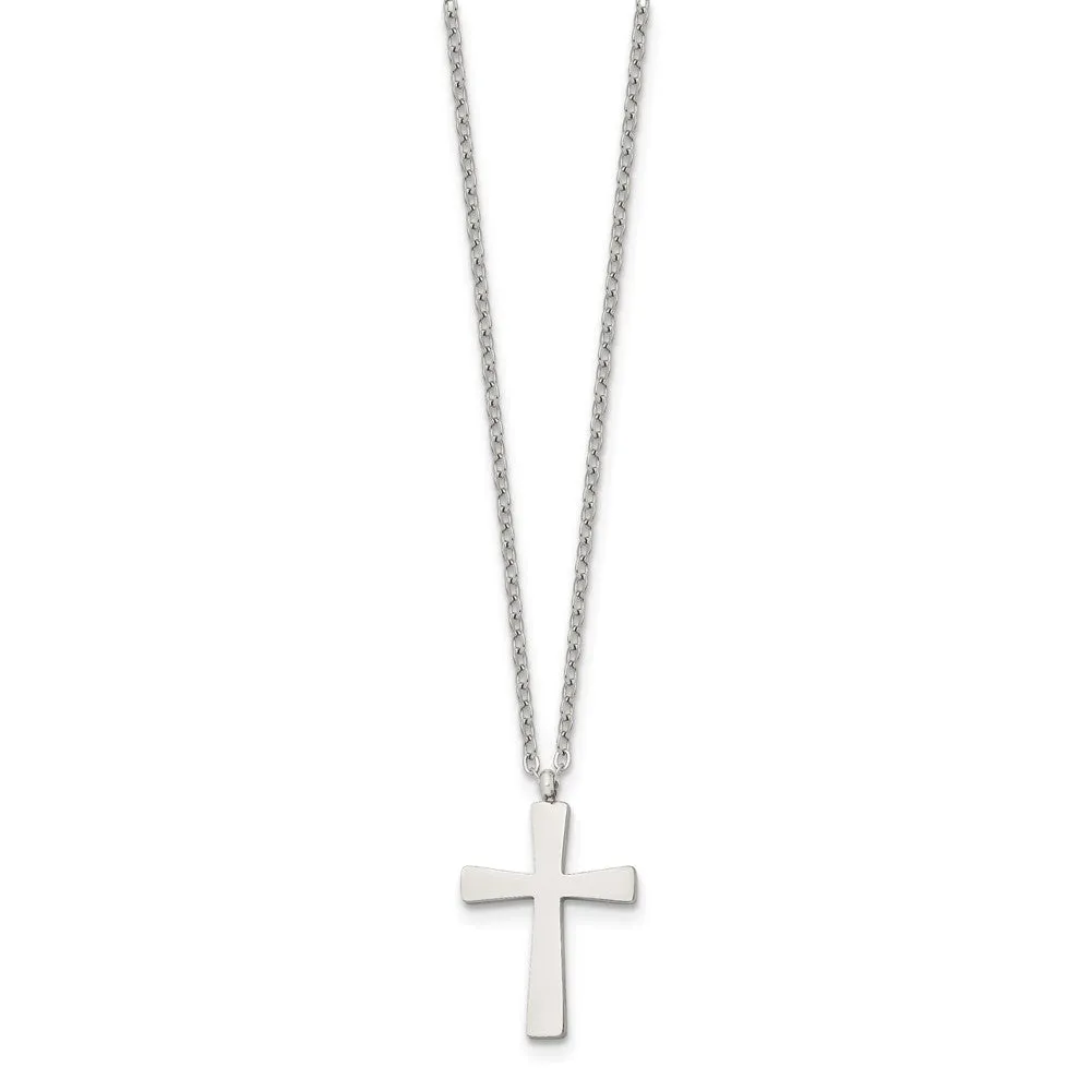 Stainless Steel Polished Small Cross Necklace, 18 Inch