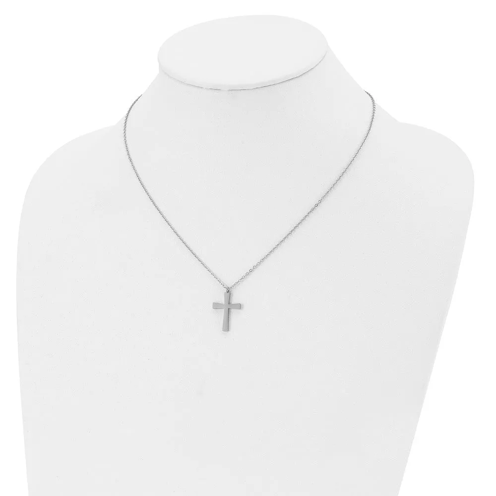 Stainless Steel Polished Small Cross Necklace, 18 Inch