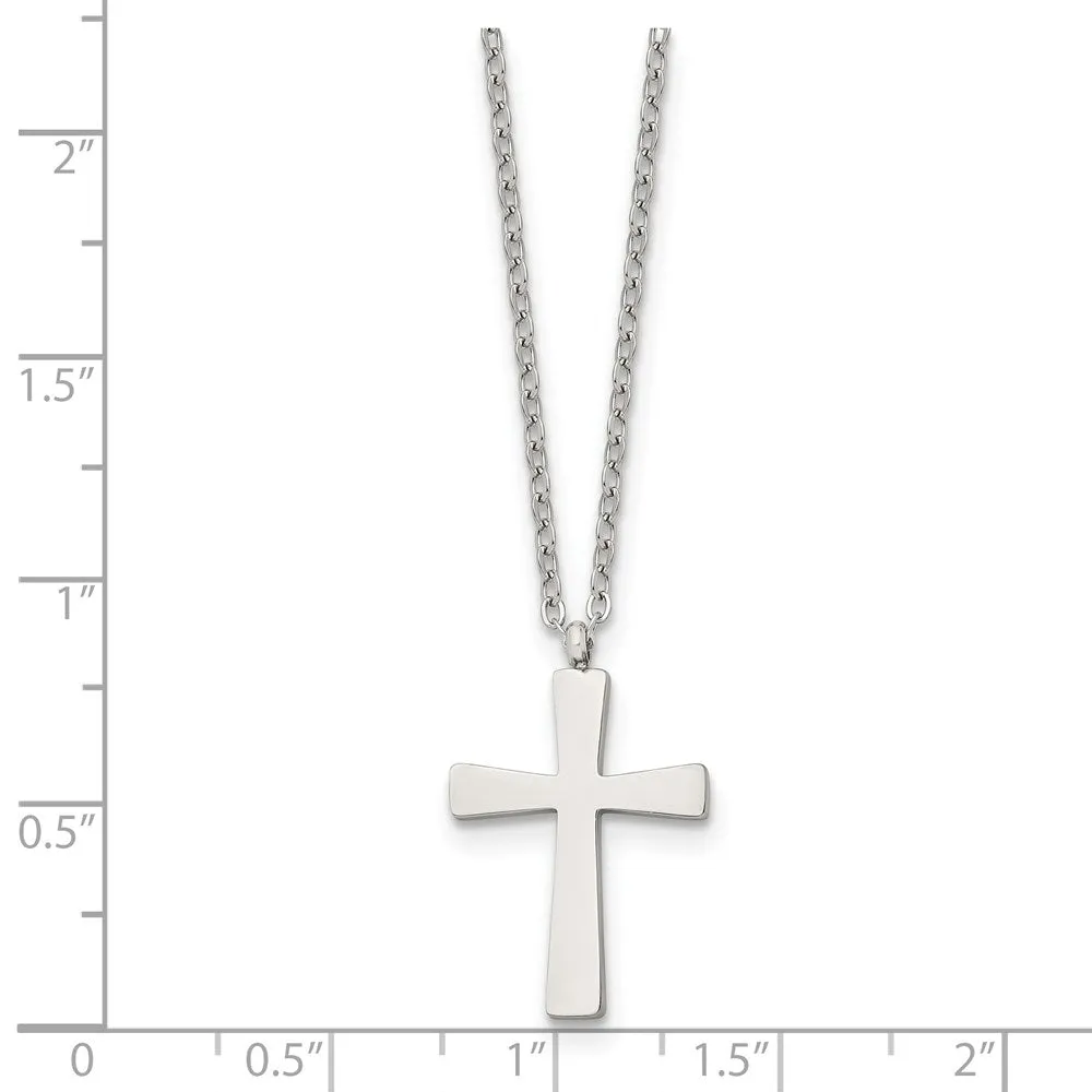 Stainless Steel Polished Small Cross Necklace, 18 Inch