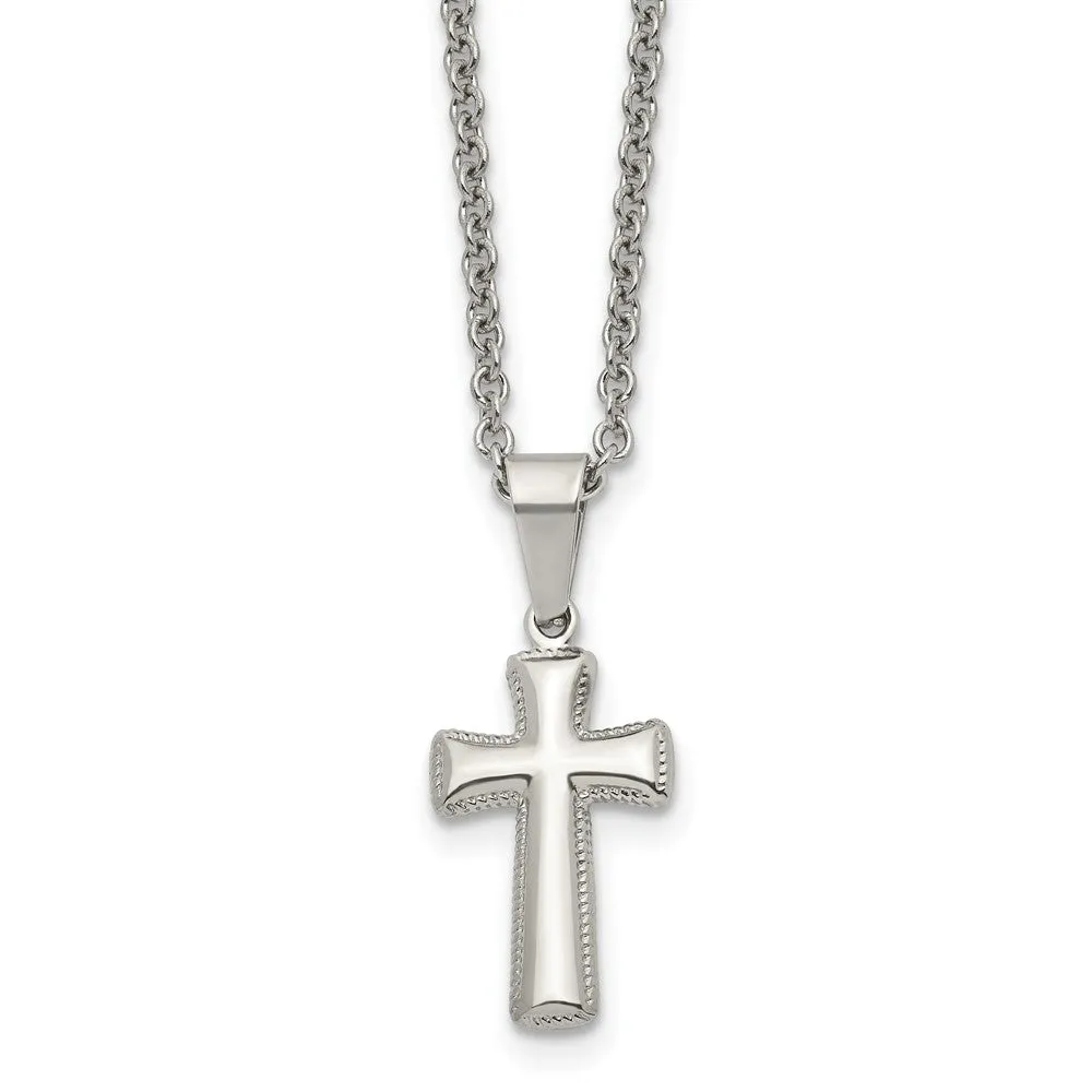 Stainless Steel Small Pillow Cross Necklace, 18 Inch