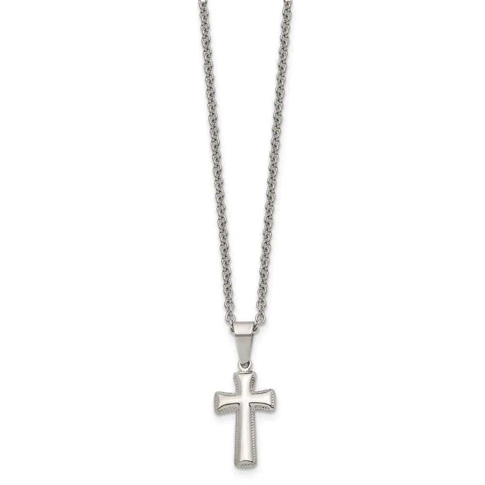 Stainless Steel Small Pillow Cross Necklace, 18 Inch