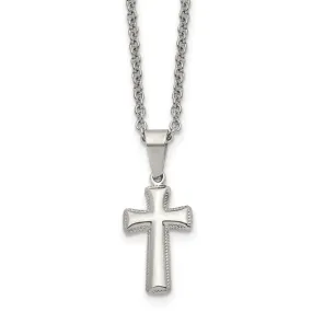 Stainless Steel Small Pillow Cross Necklace, 18 Inch