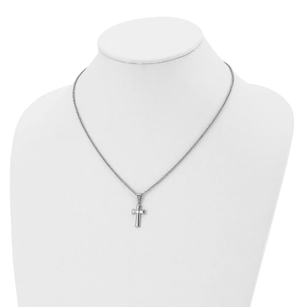 Stainless Steel Small Pillow Cross Necklace, 18 Inch