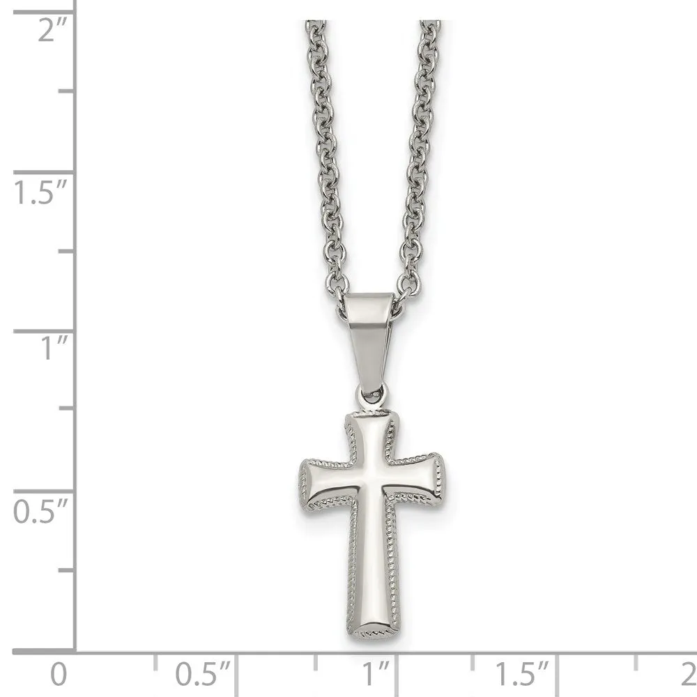 Stainless Steel Small Pillow Cross Necklace, 18 Inch