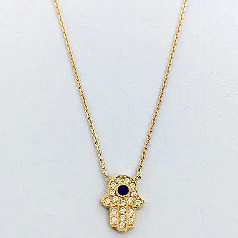 Sterling Silver Gold Plated Hamsa Hand Fine Link Chain Necklace