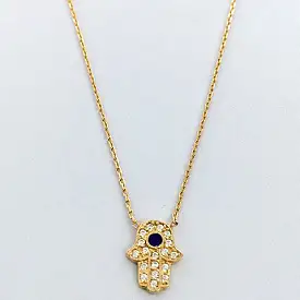 Sterling Silver Gold Plated Hamsa Hand Fine Link Chain Necklace