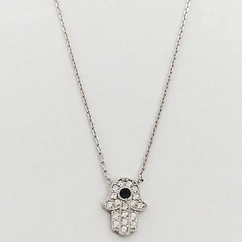 Sterling Silver Hamsa Hand Fine Link Chain Necklace