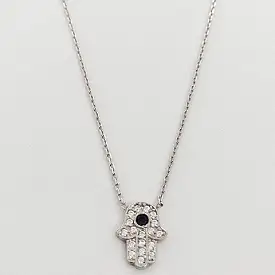 Sterling Silver Hamsa Hand Fine Link Chain Necklace