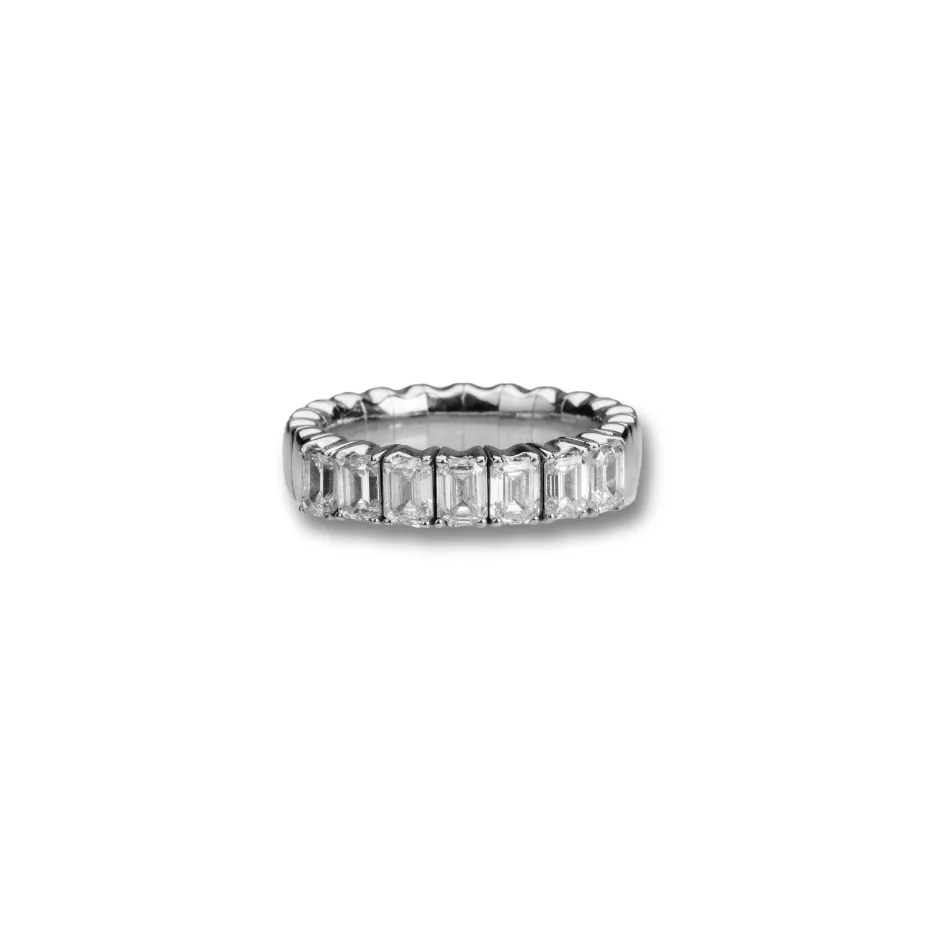 Stretch & Stack Emerald Cut Diamond Half Eternity Rings