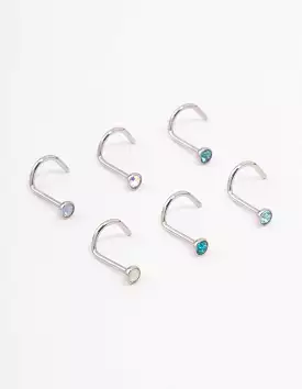 Surgical Steel Blue Mermaid Nose Piercing 6-Pack