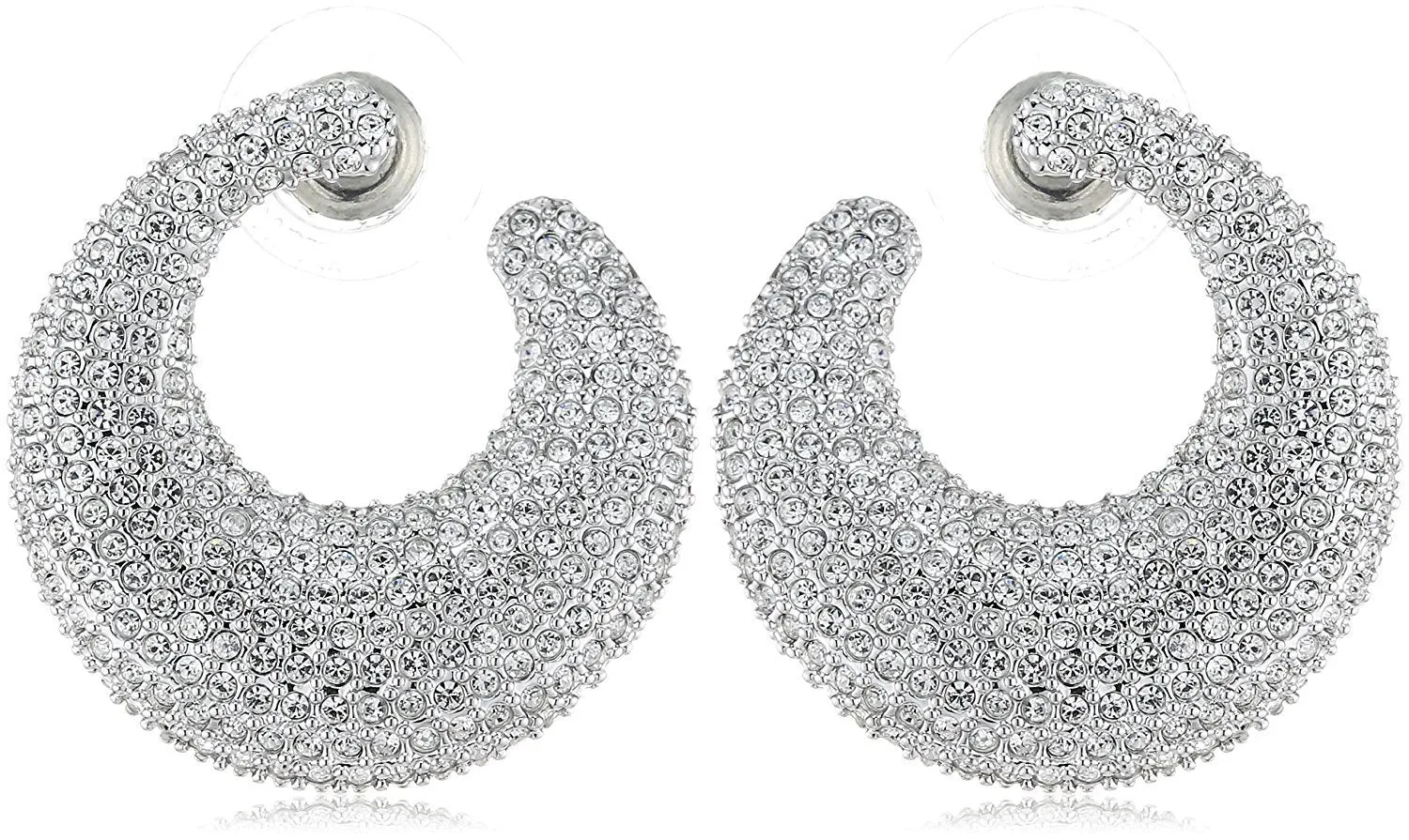 Swarovski Clear Crystal Pierced Earrings STONE Pave Circle Rhodium #5017145