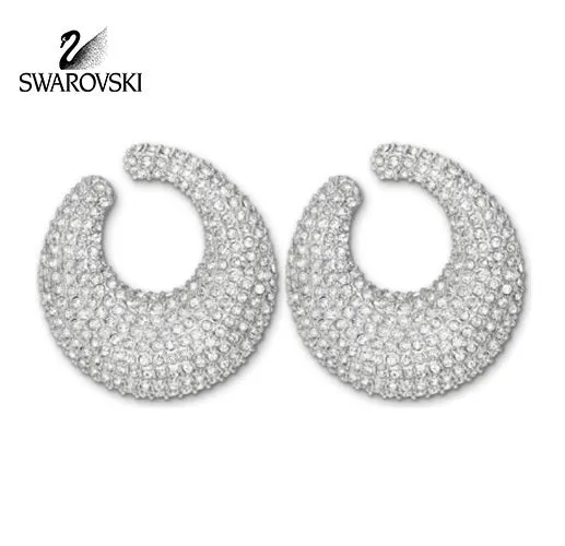 Swarovski Clear Crystal Pierced Earrings STONE Pave Circle Rhodium #5017145