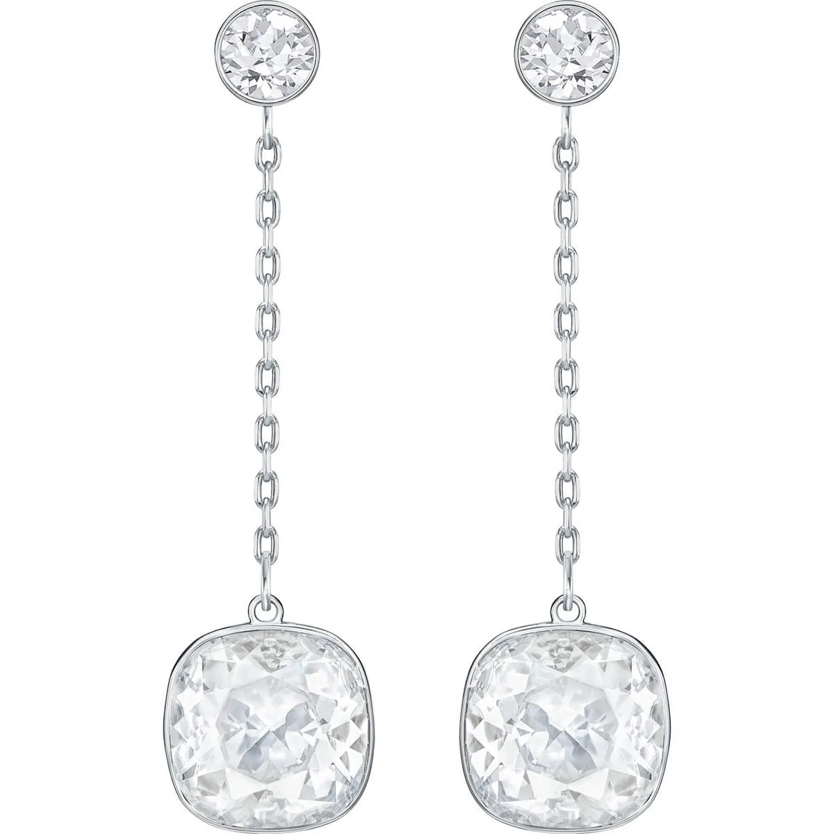 Swarovski Clear Pierced Earrings LATTITUDE Chain Rhodium -5391025