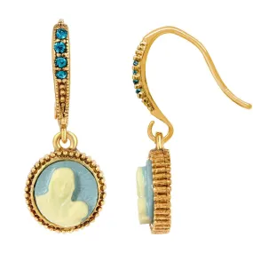 Symbols Of Faith Mother And Child Cameo Aqua Crystal Drop Earrings