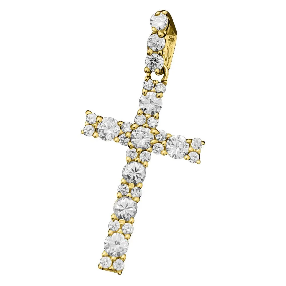 Tennis Cross CZ Cluster 10K Yellow Gold Pendant