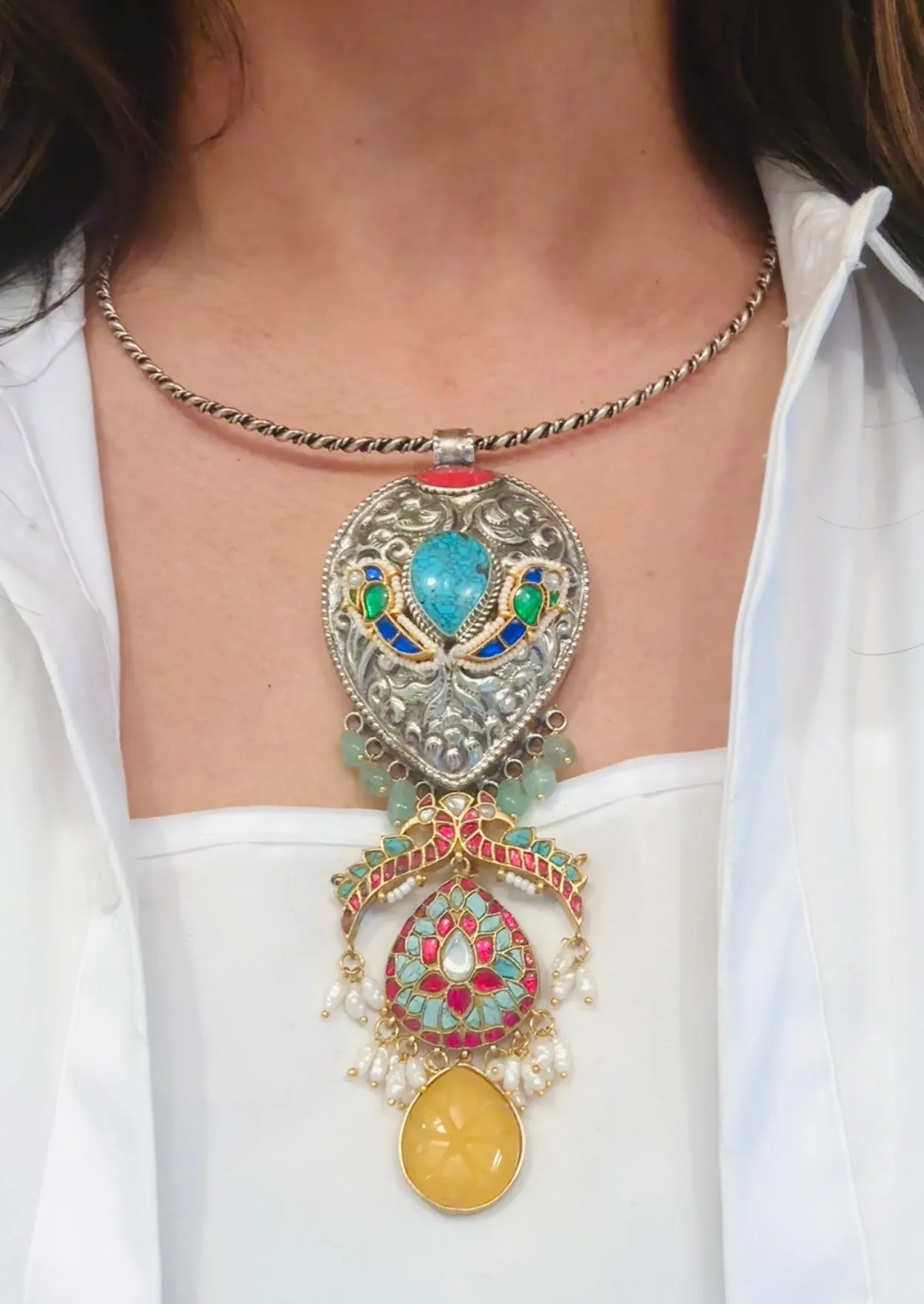 Tibetan Fusion Jadau Kundan Necklace Set (ABJ-N101-11)