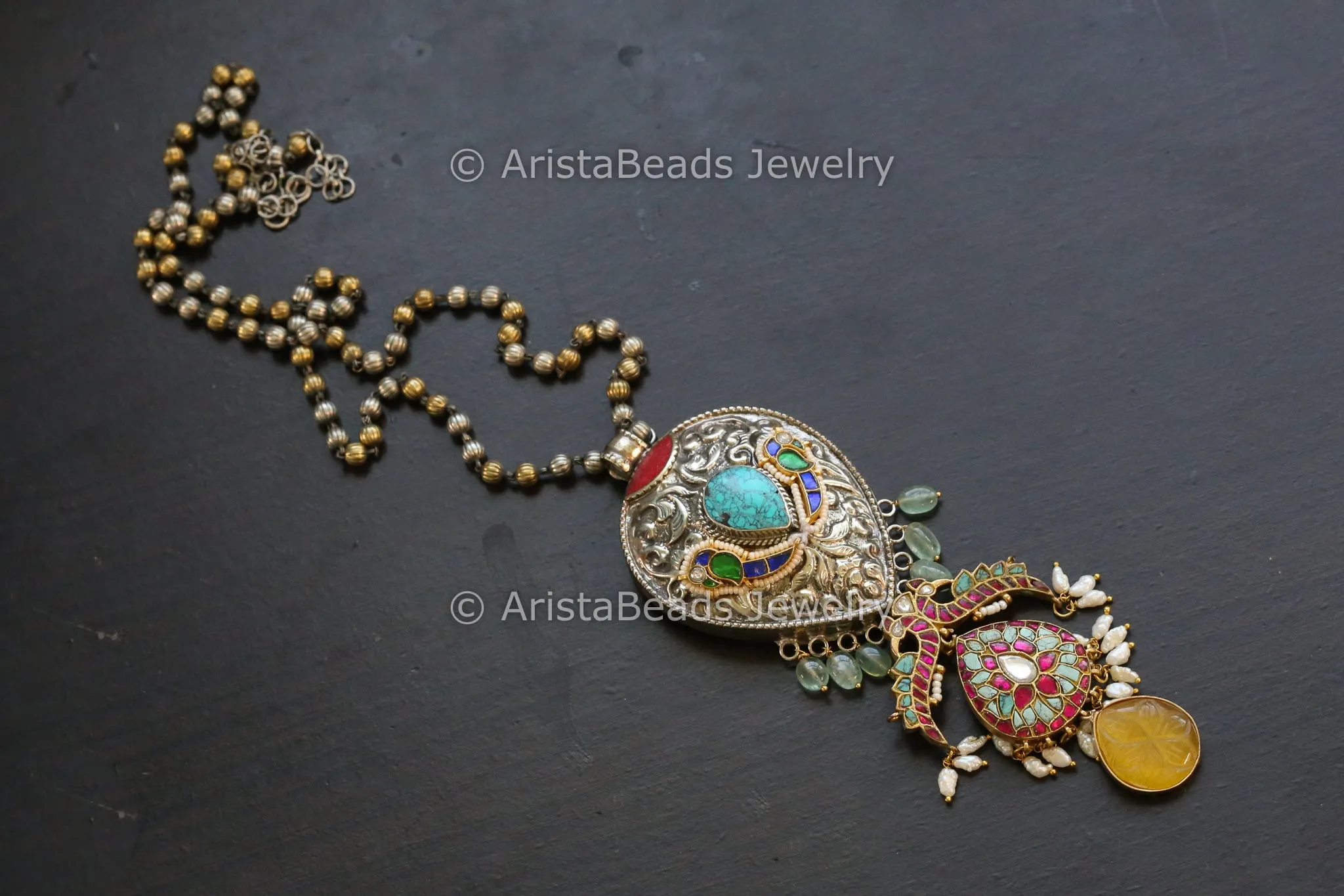 Tibetan Fusion Jadau Kundan Necklace Set (ABJ-N101-11)