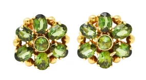 Tiffany & Co. Retro Peridot Green Tourmaline 14 Karat Yellow Gold Flower Screwback Earrings