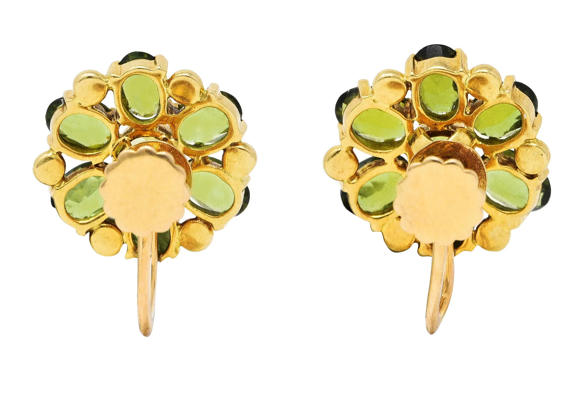 Tiffany & Co. Retro Peridot Green Tourmaline 14 Karat Yellow Gold Flower Screwback Earrings