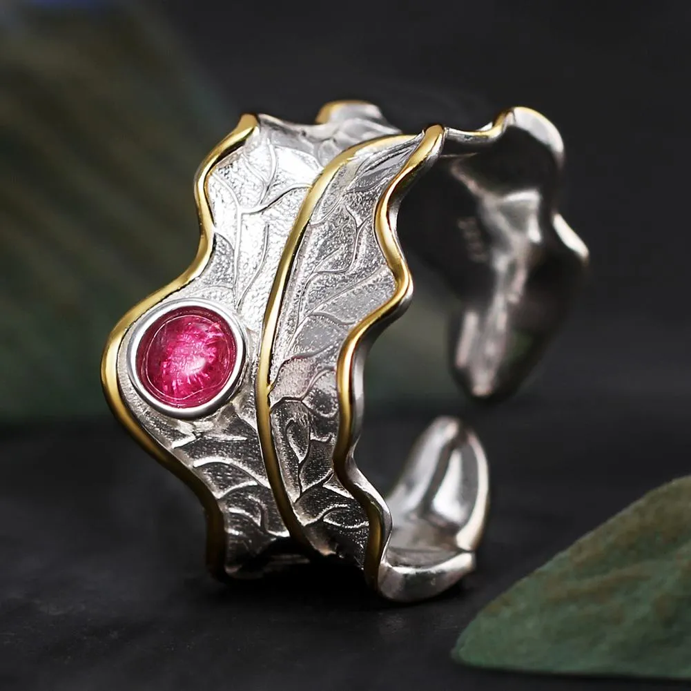 Tourmaline Handmade Adjustable Leaf Rings