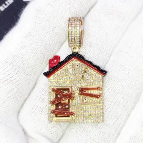 Trap House Enamel Pendant .58 Carat Diamond 10K Yellow Gold