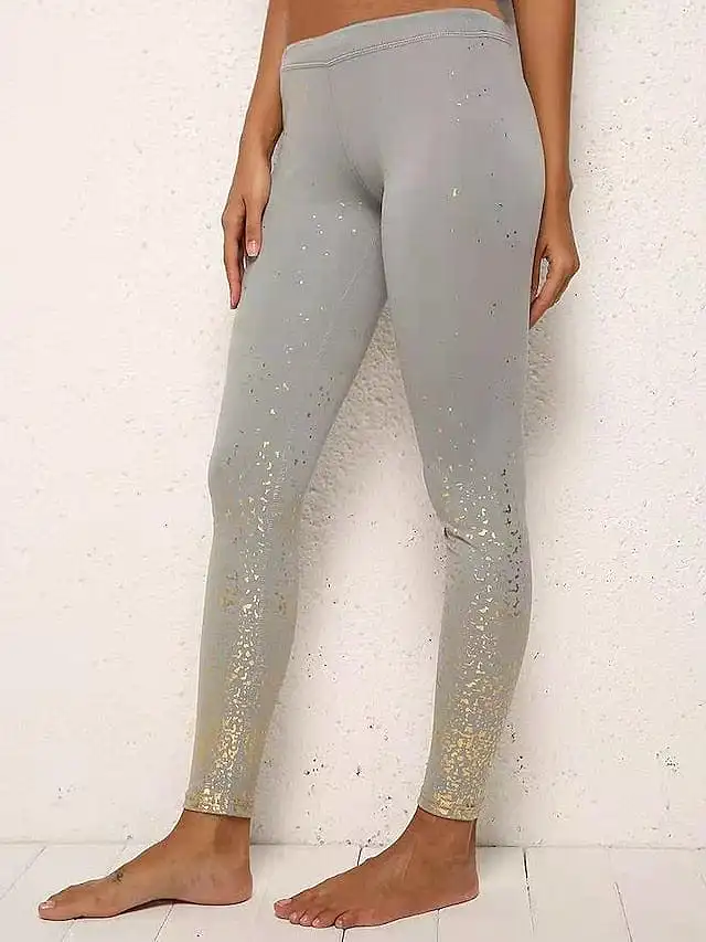 Trendy Silver Black White Print Leggings for Fall and Winter Parties