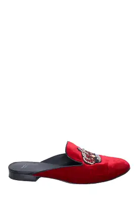 Versace Red Velvet Crystal Crown Embellished Mules Size 39.5