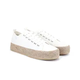 White canvas lace-up espadrille sneakers