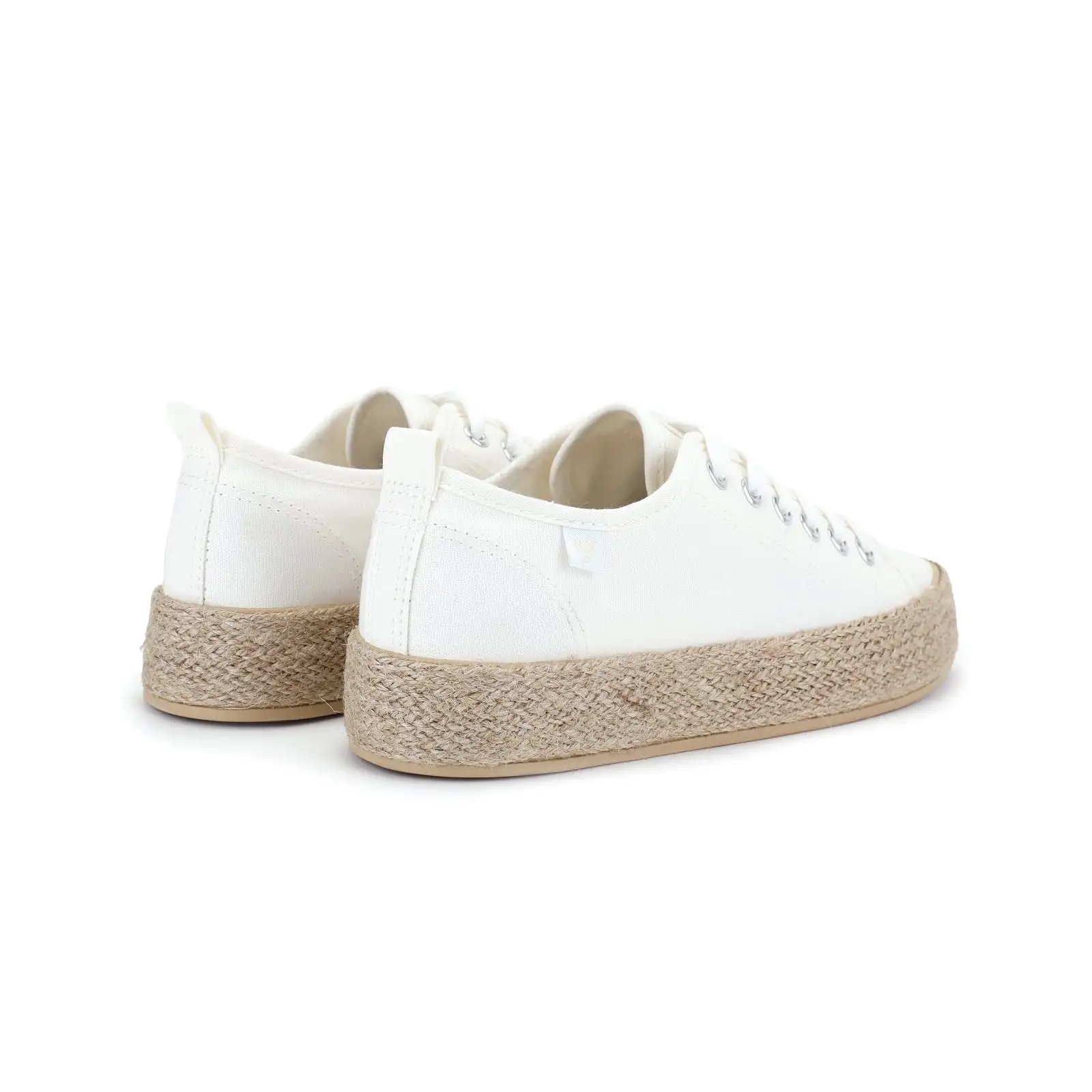 White canvas lace-up espadrille sneakers