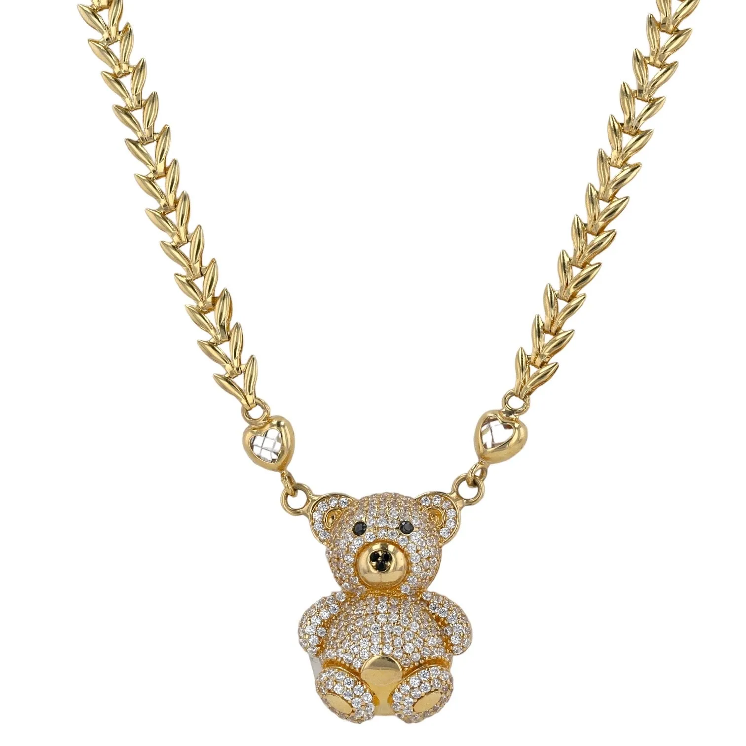 Yellow 14k gold teddy bear necklace