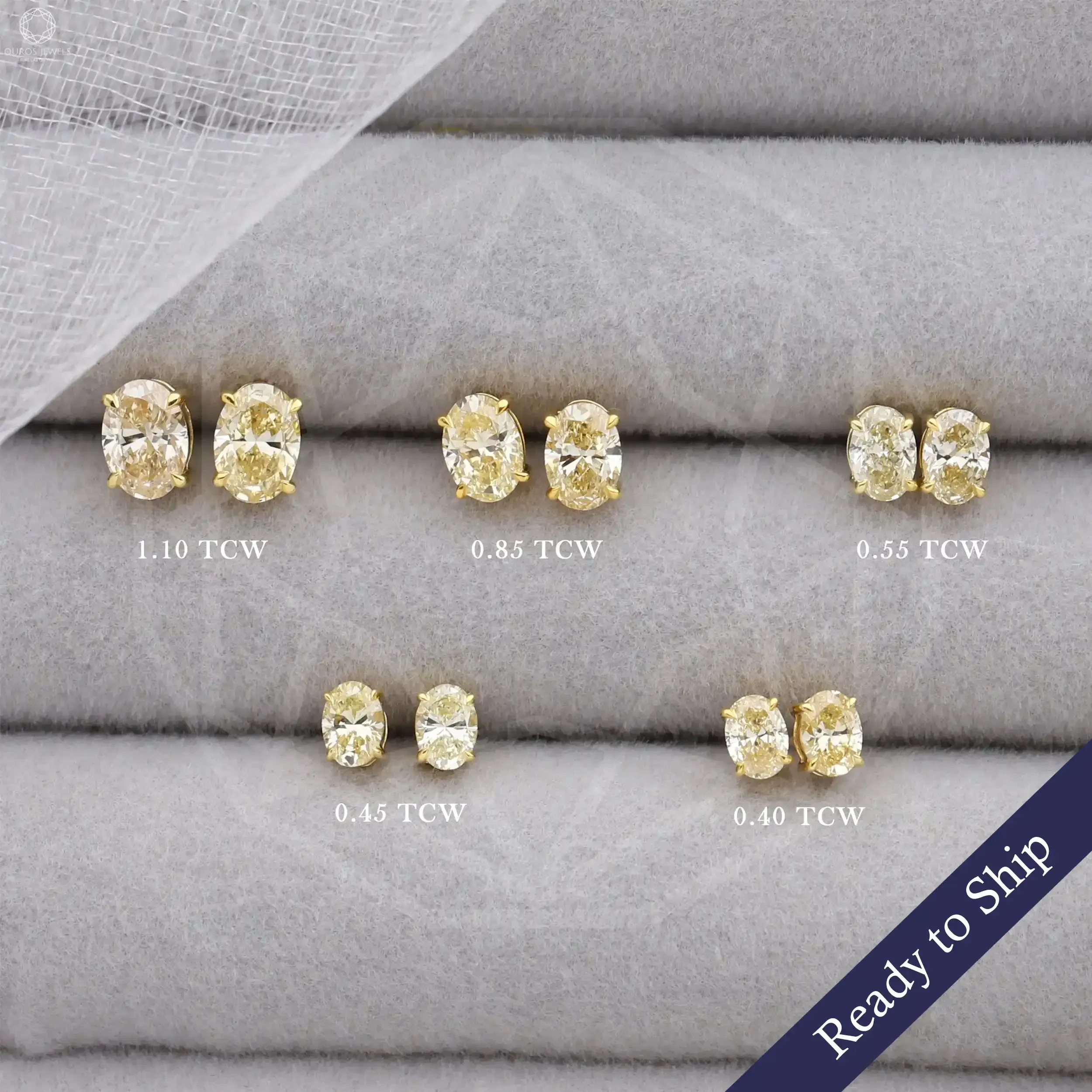 Yellow Oval Cut Lab Grown Diamond Screw Back Earrings