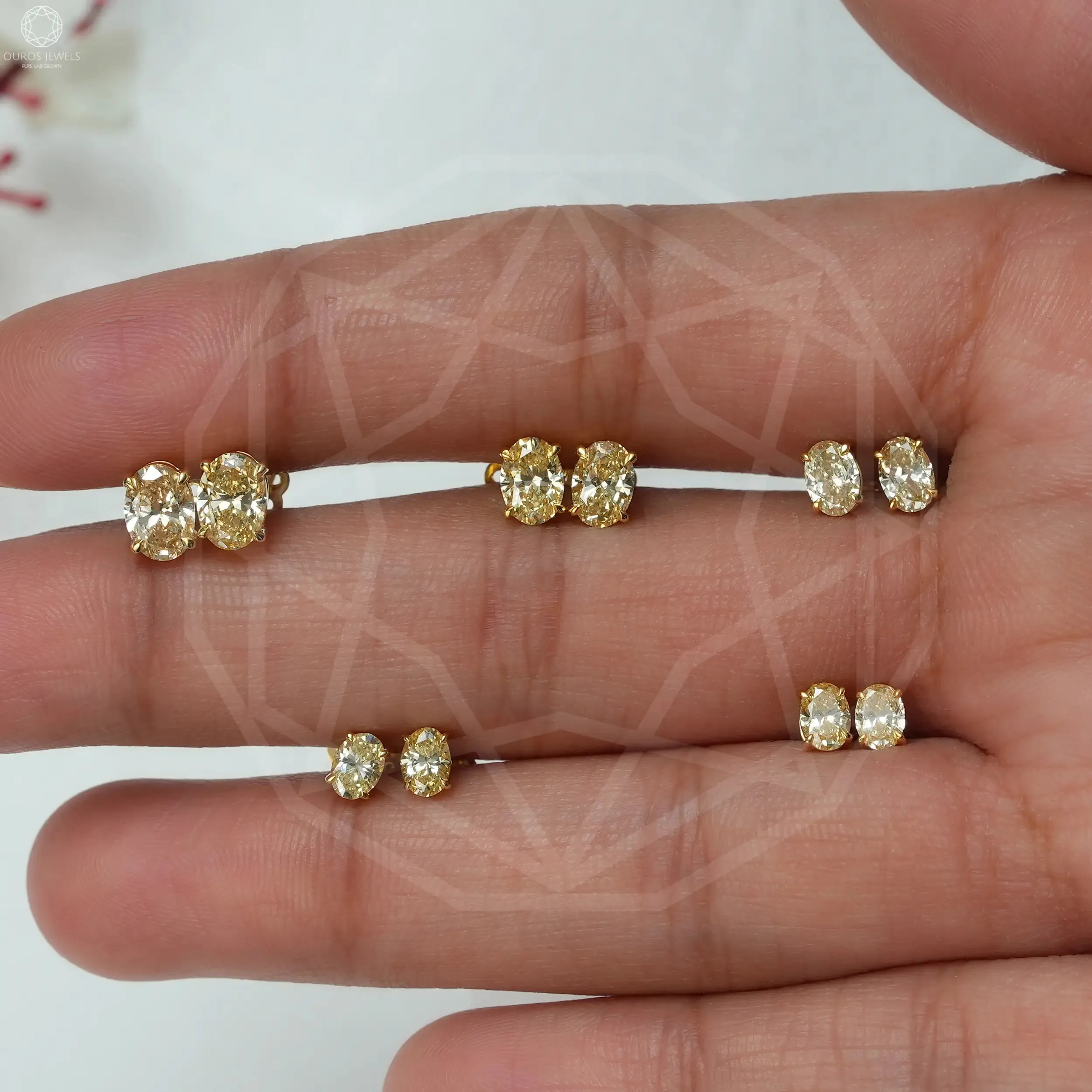 Yellow Oval Cut Lab Grown Diamond Screw Back Earrings