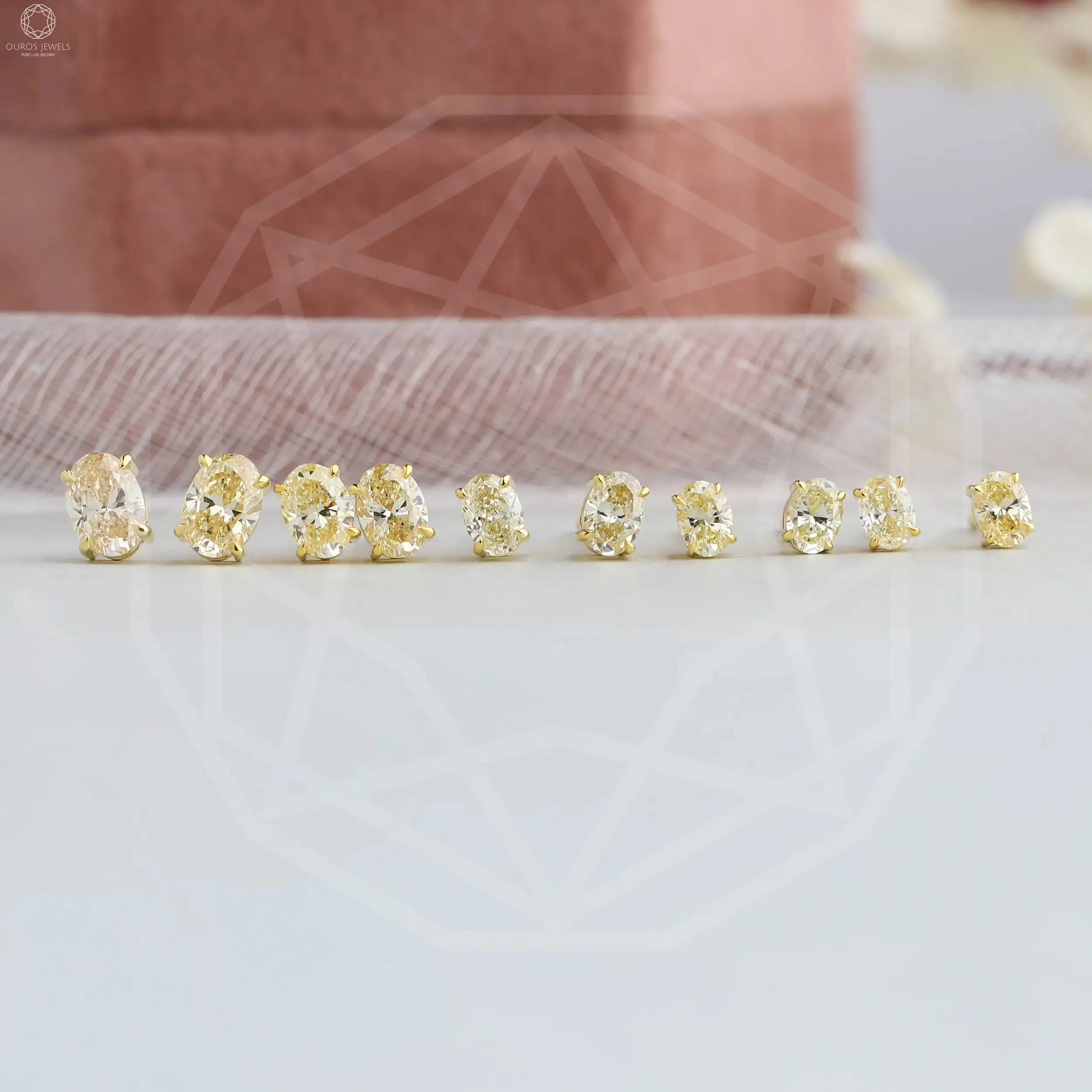 Yellow Oval Cut Lab Grown Diamond Screw Back Earrings